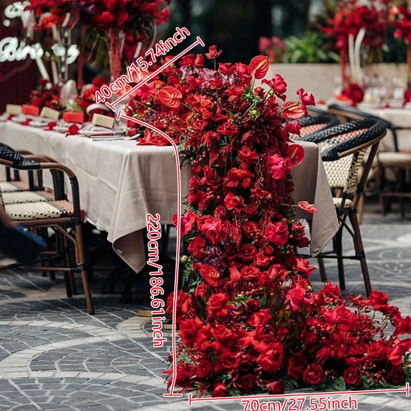 Red Rose Anthurium Table Runner Sofa Floor Flower Arrangement Luxuy 5D Wedding Backdrop Decor Flower Row Event Table Centerpiece
