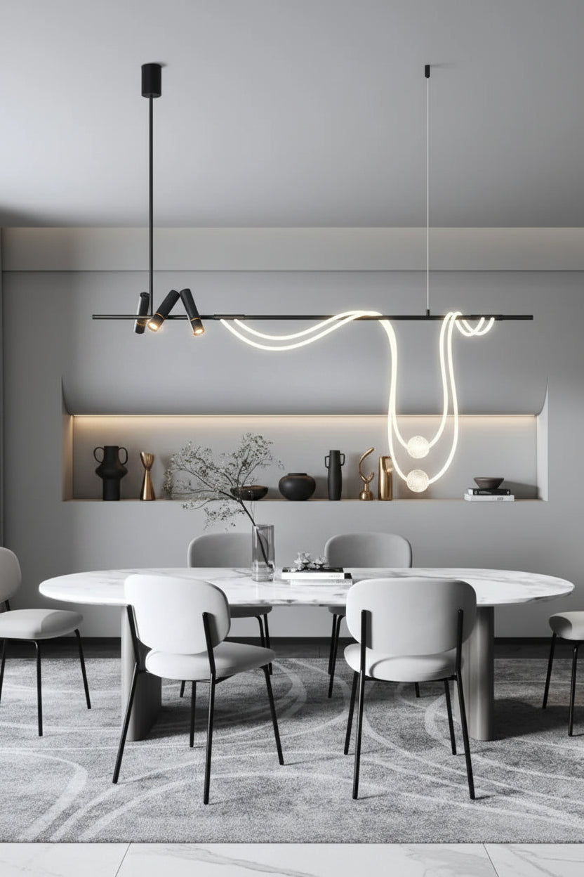 Nordic Hose DIY Chandelier for Kitchen Dining Living Room Center Table Pendant Lights LED Home Decor Suspension Fixture Black