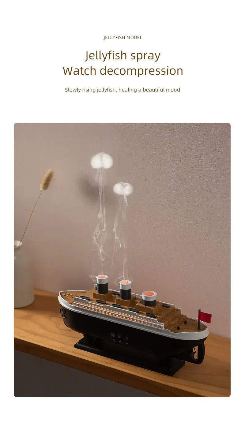 Ship Humidifier Essential Oil Diffuser Aromatherapy Ultrasonic Cool Mist Humidifier LED Night Light Titanic Steamer Boat Diffuser Home Office Bedroom Decor Air Purifier Vaporizer Aroma Diffuser Gift