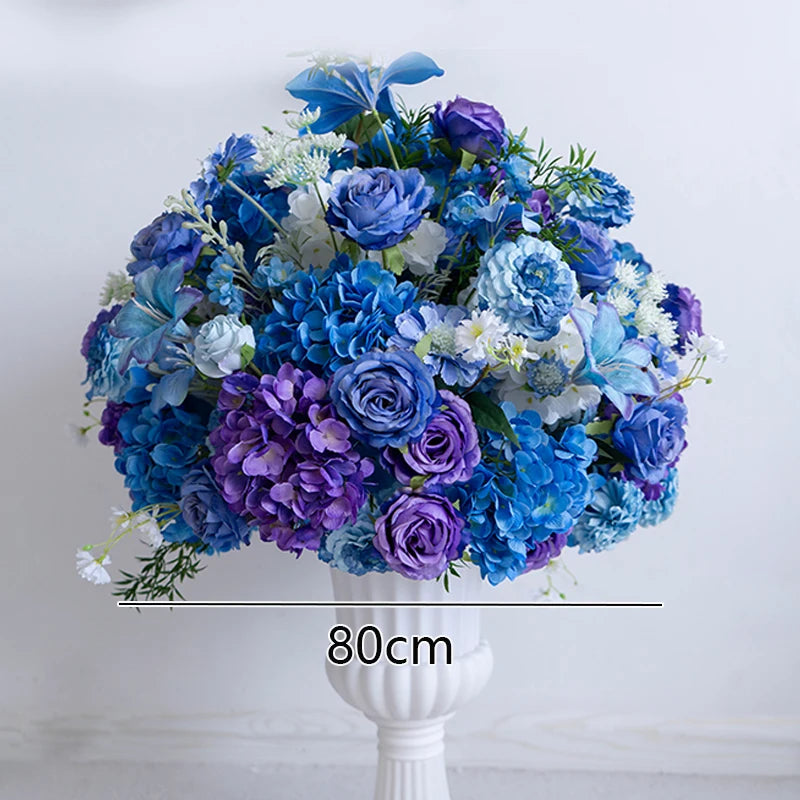 Style Hang Flower Row Floral Arrangement Blue-white Wedding Backdrop Deco Road Leading Flower Ball Centerpiece Welcome Sign Prop