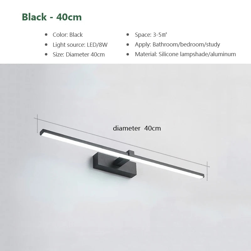 Luxury LED Bathroom Vanity Light Modern Linear Mirror Light Black Wall Lamp Makeup Lighting Fixture Bedroom Washroom Hotel Home Decor