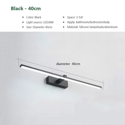 Luxury LED Bathroom Vanity Light Modern Linear Mirror Light Black Wall Lamp Makeup Lighting Fixture Bedroom Washroom Hotel Home Decor