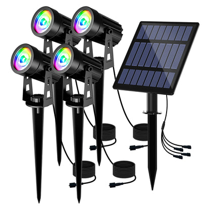 Solar Spot Lights Outdoor LED Solar Garden Lights RGB Color Changing Landscape Lighting Waterproof IP65 Solar Powered Spotlights for Yard Lawn Pathway Driveway Patio Tree Up light Warm White Cold light