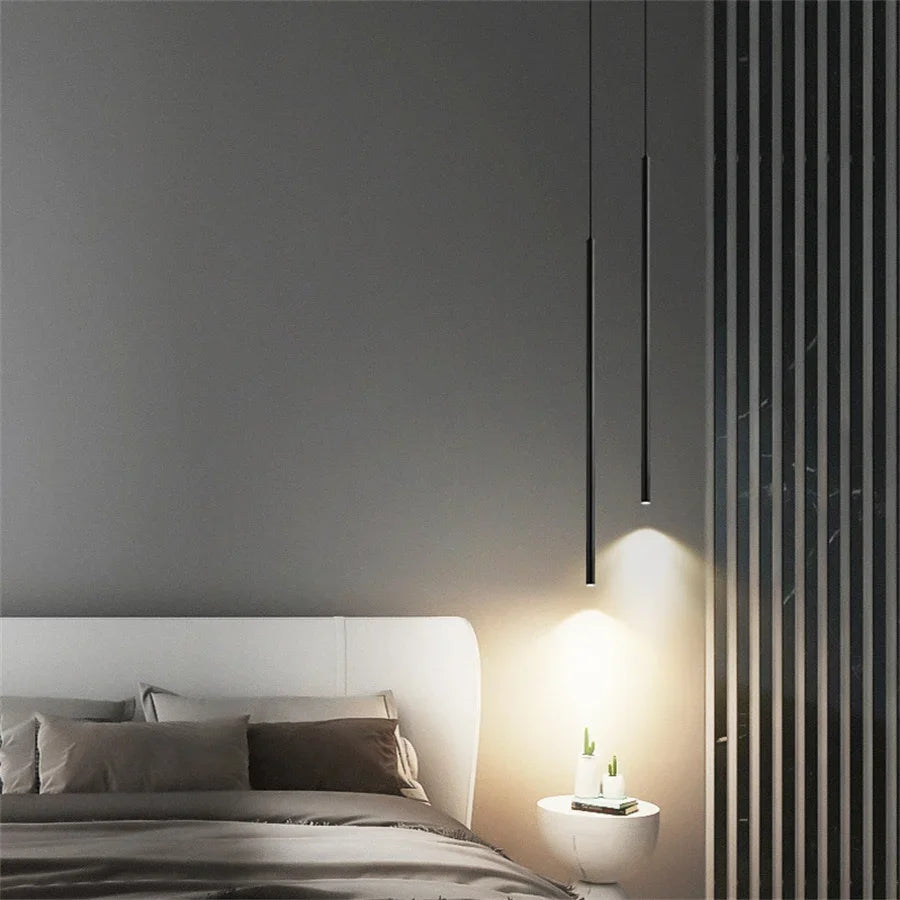Superfine 2CM Led Pendant Lights Long Tube Hanging Lamp Kitchen Island Dining Room Table Pendant Lamp Bedroom Bedside Droplight
