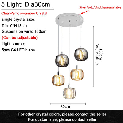 Modern Nordic LED Crystal Chandelier Luxury Pendant Light For Living Room Bedroom Dining Room Attic Kitchen Home Lustre Lamp