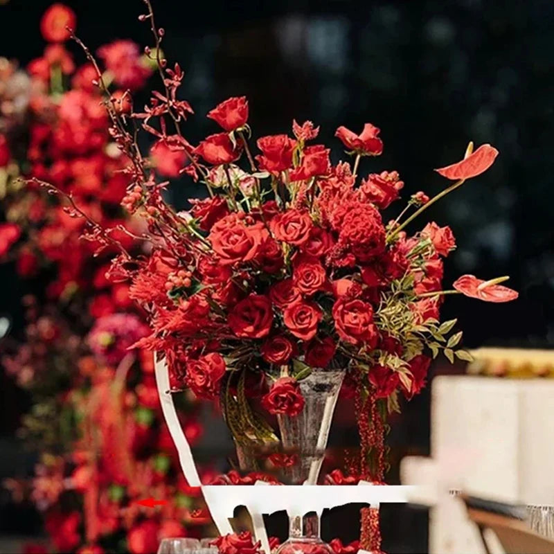 Red Rose Anthurium Table Runner Sofa Floor Flower Arrangement Luxuy 5D Wedding Backdrop Decor Flower Row Event Table Centerpiece
