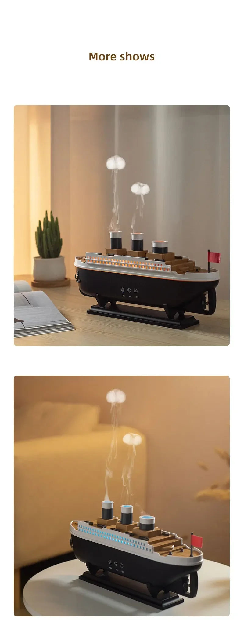 Ship Humidifier Essential Oil Diffuser Aromatherapy Ultrasonic Cool Mist Humidifier LED Night Light Titanic Steamer Boat Diffuser Home Office Bedroom Decor Air Purifier Vaporizer Aroma Diffuser Gift
