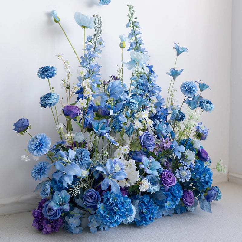Style Hang Flower Row Floral Arrangement Blue-white Wedding Backdrop Deco Road Leading Flower Ball Centerpiece Welcome Sign Prop