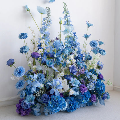 Style Hang Flower Row Floral Arrangement Blue-white Wedding Backdrop Deco Road Leading Flower Ball Centerpiece Welcome Sign Prop