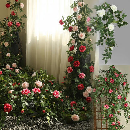 Artificial Green Plant Rose Vine Rattan Garden Home Deco Christmas Tree Props DIY Background Flower Wall Material Window Display