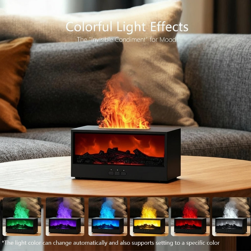 Fireplace Flame Diffuser Essential Oil Diffuser Aromatherapy Humidifier Ultrasonic Cool Mist Diffuser LED Flame Light Fire Effect Diffuser Night Light Air Purifier Vaporizer Aroma Diffuser Home Office Bedroom Decor Gift