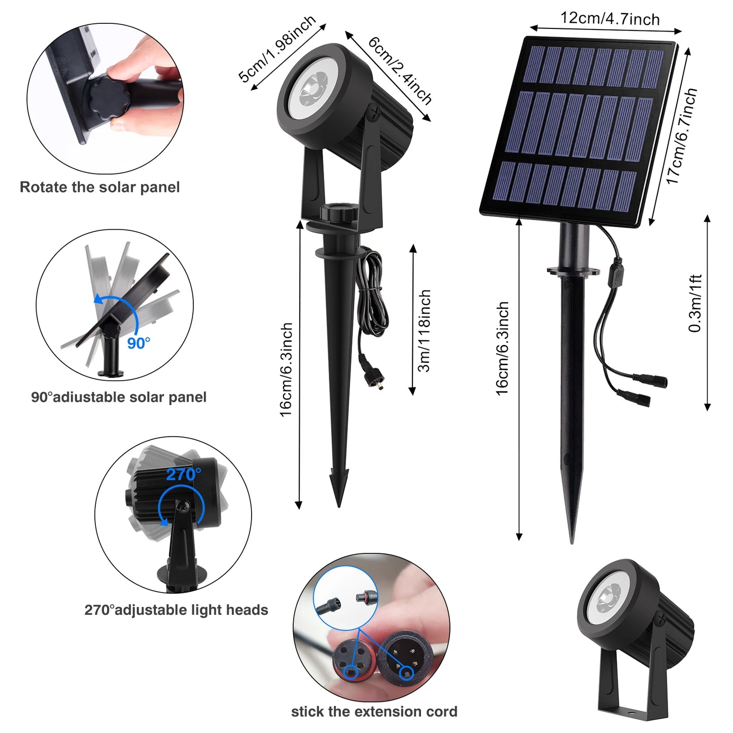 Solar Spot Lights Outdoor LED Solar Garden Lights RGB Color Changing Landscape Lighting Waterproof IP65 Solar Powered Spotlights for Yard Lawn Pathway Driveway Patio Tree Up light Warm White Cold light