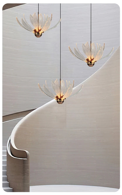 Modern Acrylic Lotus Flower Iron Art LED Chandelier Indoor Lighting Fixture for Dining Room Foyer Hotel Loft Stairs