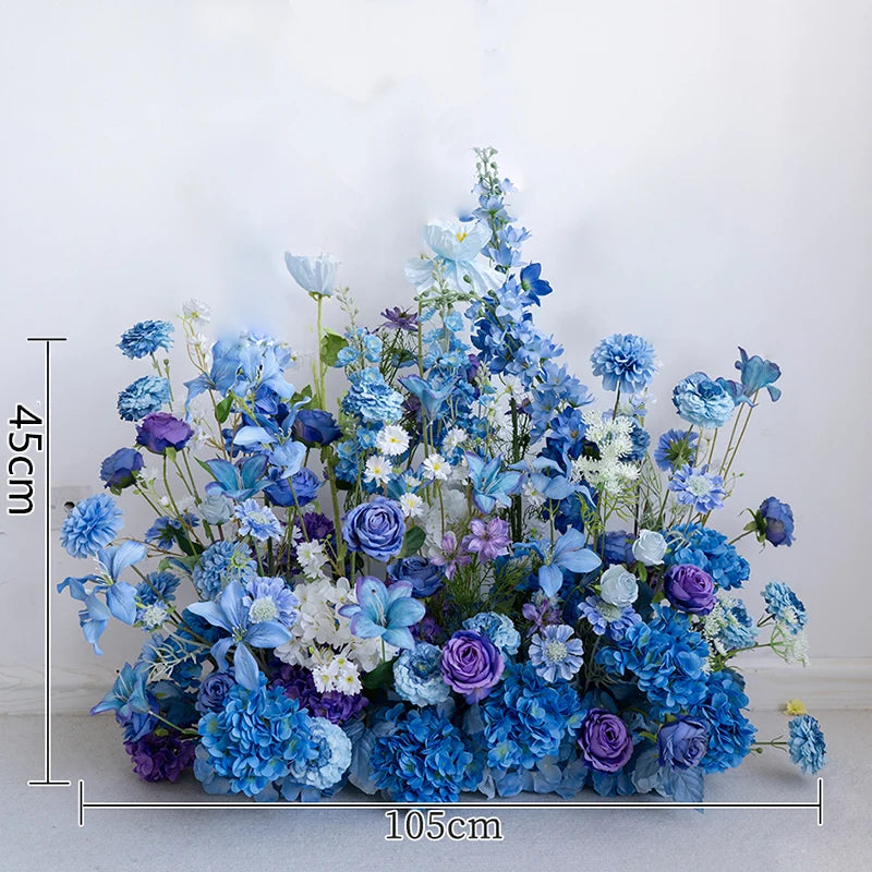 Style Hang Flower Row Floral Arrangement Blue-white Wedding Backdrop Deco Road Leading Flower Ball Centerpiece Welcome Sign Prop
