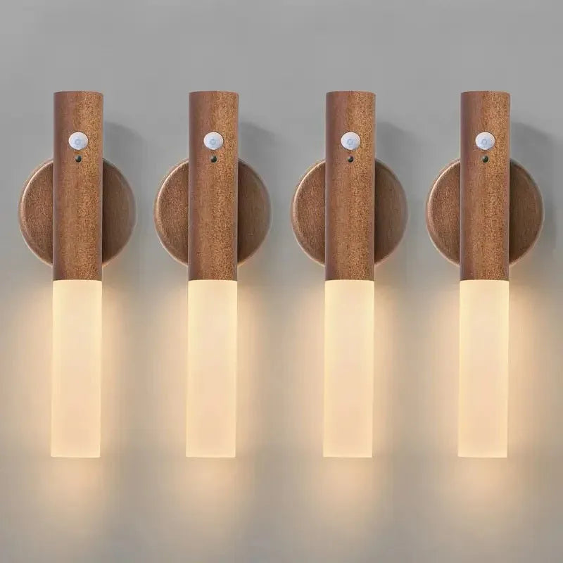 Motion Sensor Night Light LED Rechargeable Magnetic Wall Lamp Wireless Battery Operated Stick On Lights for Living room Hallway Bedroom Stairs Bathroom Cabinets Decor Kitchen Under Cabinet Light Warm White Dimmable USB Charging
