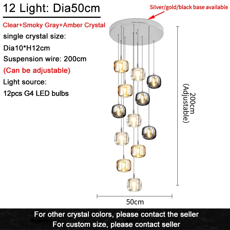 Modern Nordic LED Crystal Chandelier Luxury Pendant Light For Living Room Bedroom Dining Room Attic Kitchen Home Lustre Lamp