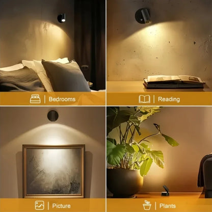 Luxury Modern LED Wall Sconce Magnetic Base Adjustable Rotatable Spotlight for Bedroom Bedside Reading Light Living Room Accent Cabinet Closet Table Lamp Warm White USB Rechargeable wireless Battery Operated Touch Dimmable Home Décor Night Light