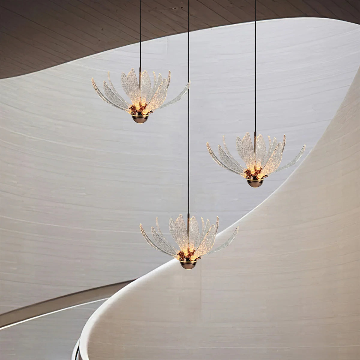 Modern Acrylic Lotus Flower Iron Art LED Chandelier Indoor Lighting Fixture for Dining Room Foyer Hotel Loft Stairs