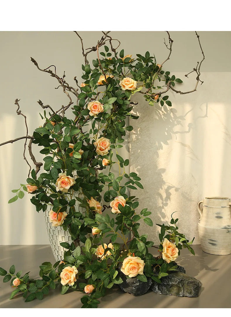 Artificial Green Plant Rose Vine Rattan Garden Home Deco Christmas Tree Props DIY Background Flower Wall Material Window Display