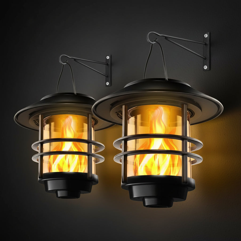 Solar Lantern Outdoor Hanging Lantern Flickering Flame Solar Lights Waterproof IP44 Garden Lights Patio Lights Porch Lights Wall Mounted Fence Lights Dusk to Dawn Auto On Off LED Lantern Decorative Outdoor Lighting Warm Light
