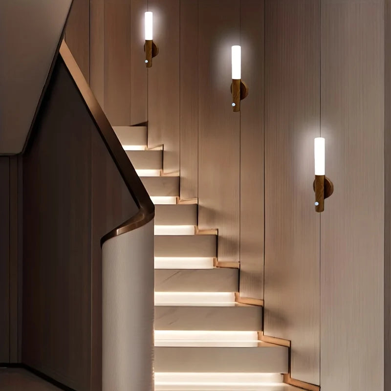 Motion Sensor Night Light LED Rechargeable Magnetic Wall Lamp Wireless Battery Operated Stick On Lights for Living room Hallway Bedroom Stairs Bathroom Cabinets Decor Kitchen Under Cabinet Light Warm White Dimmable USB Charging