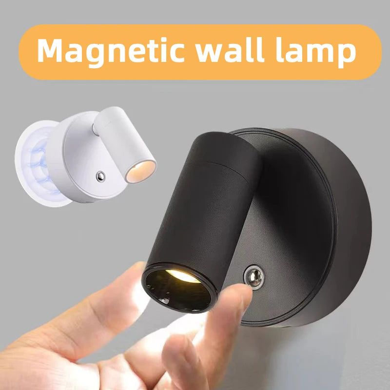 Luxury Modern LED Wall Sconce Magnetic Base Adjustable Rotatable Spotlight for Bedroom Bedside Reading Light Living Room Accent Cabinet Closet Table Lamp Warm White USB Rechargeable wireless Battery Operated Touch Dimmable Home Décor Night Light