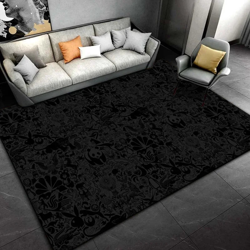 Black Cartoon Area Rug,Carpet Rug for Living Room Bedroom Sofa Doormat Decoration, Kids Play Non-slip Floor Play Mat  Ковер Gift