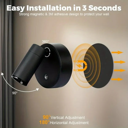 Luxury Modern LED Wall Sconce Magnetic Base Adjustable Rotatable Spotlight for Bedroom Bedside Reading Light Living Room Accent Cabinet Closet Table Lamp Warm White USB Rechargeable wireless Battery Operated Touch Dimmable Home Décor Night Light