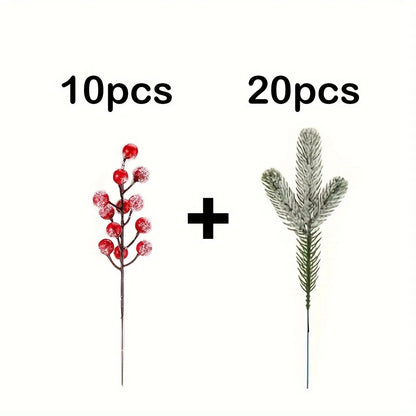 Snow White Artificial Pine Needle Berry Bouquet Christmas Decoration for Xmas Tree Garland Ornament Home Decor New Year DIY Gift