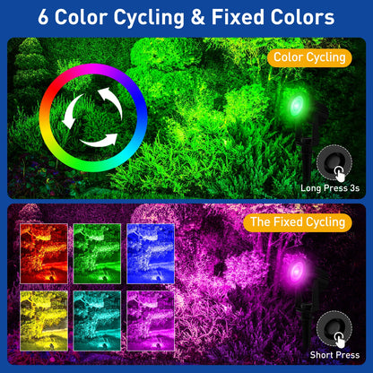 Solar Spot Lights Outdoor LED Solar Garden Lights RGB Color Changing Landscape Lighting Waterproof IP65 Solar Powered Spotlights for Yard Lawn Pathway Driveway Patio Tree Up light Warm White Cold light