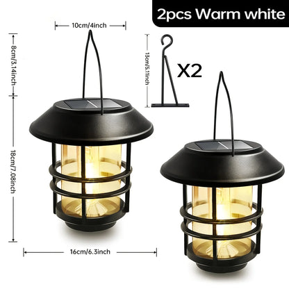 Solar Lantern Outdoor Hanging Lantern Flickering Flame Solar Lights Waterproof IP44 Garden Lights Patio Lights Porch Lights Wall Mounted Fence Lights Dusk to Dawn Auto On Off LED Lantern Decorative Outdoor Lighting Warm Light