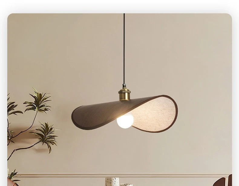 Wabi-Sabi Straw Hat Pendant Lamp, Modern Retro Fabric Lamp for Dining Room, Teahouse, Homestay Decor