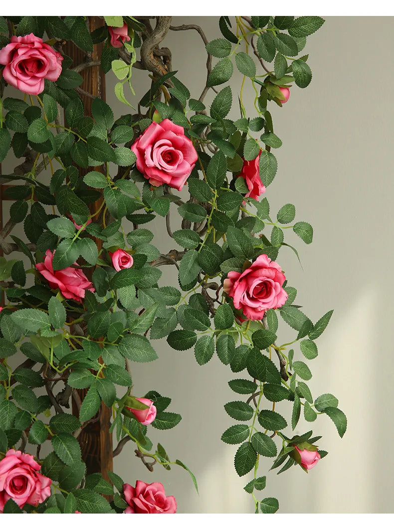 Artificial Green Plant Rose Vine Rattan Garden Home Deco Christmas Tree Props DIY Background Flower Wall Material Window Display