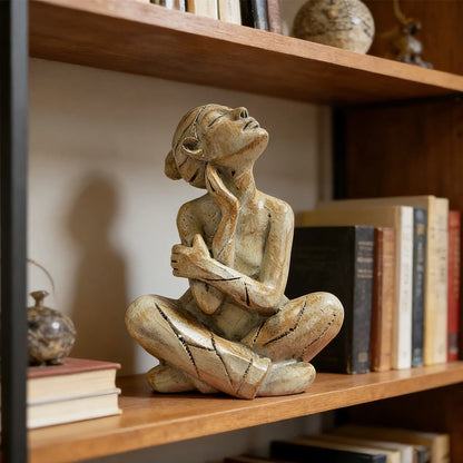 1Pc Resin Statue Ornament, Home Decoration, Tabletop Ornament, the Statue Depicts a Figure Sitting Cross-Legged, with Head Raised and Hands Holding the Body, Showing a Calm, Reflective/Enjoyable Pose, Perfect for Home Decorat