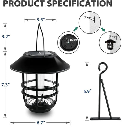 Solar Lantern Outdoor Hanging Lantern Flickering Flame Solar Lights Waterproof IP44 Garden Lights Patio Lights Porch Lights Wall Mounted Fence Lights Dusk to Dawn Auto On Off LED Lantern Decorative Outdoor Lighting Warm Light