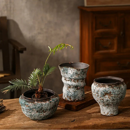 Retro Ceramic Vase Wabi Sabi Style Ikebana Flower Pots Table Decoration Flowers Arrangement Floral Vases Room Aesthetic Decor