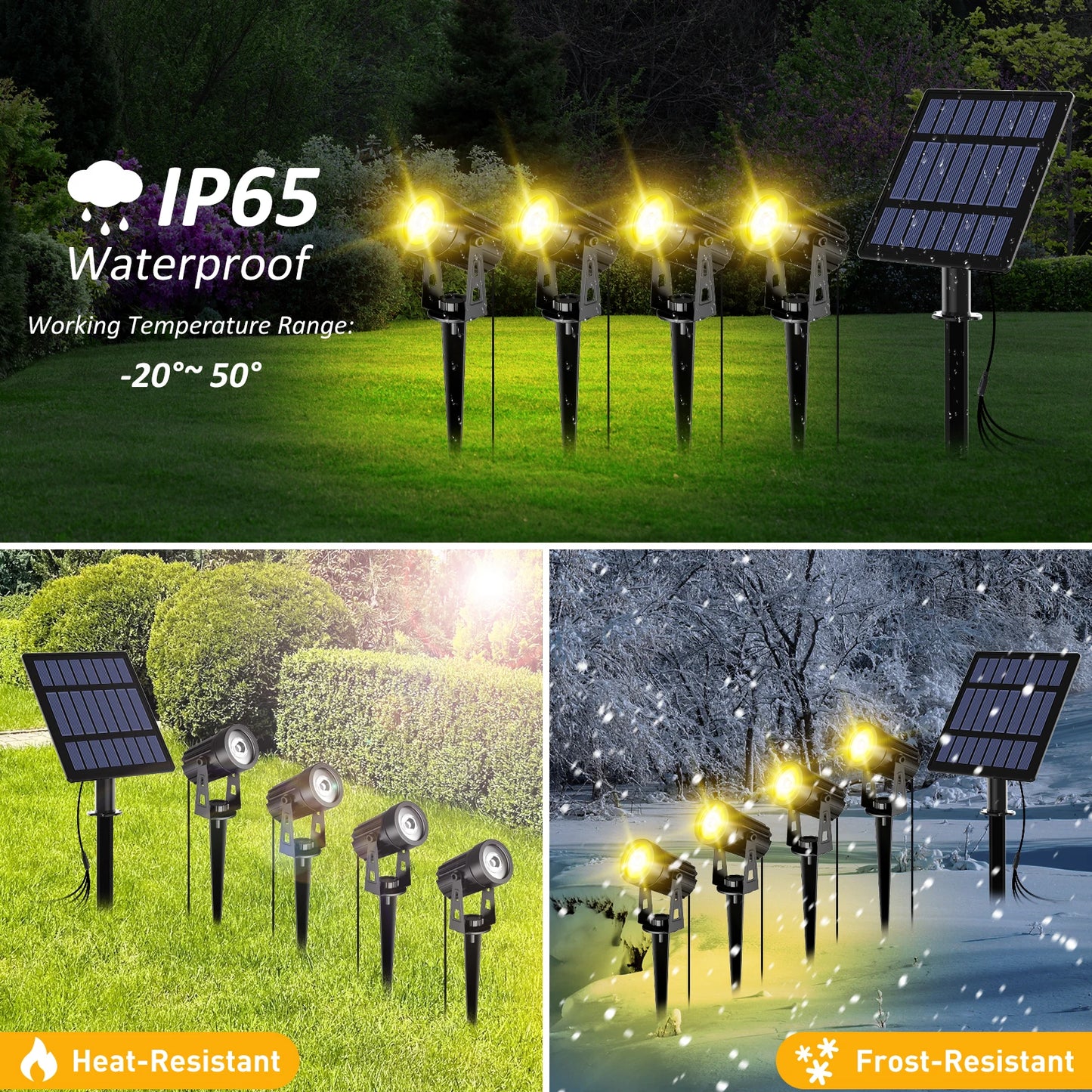 Solar Spot Lights Outdoor LED Solar Garden Lights RGB Color Changing Landscape Lighting Waterproof IP65 Solar Powered Spotlights for Yard Lawn Pathway Driveway Patio Tree Up light Warm White Cold light