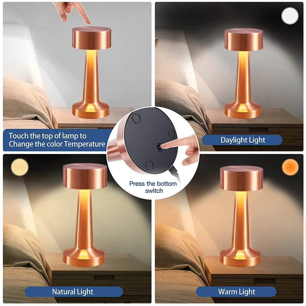 Retro Table Lamp Metal Touch Decor for Bar Coffee Restaurant Decoration Light Desk LED Rechargeable Night Light Bedroom Decor