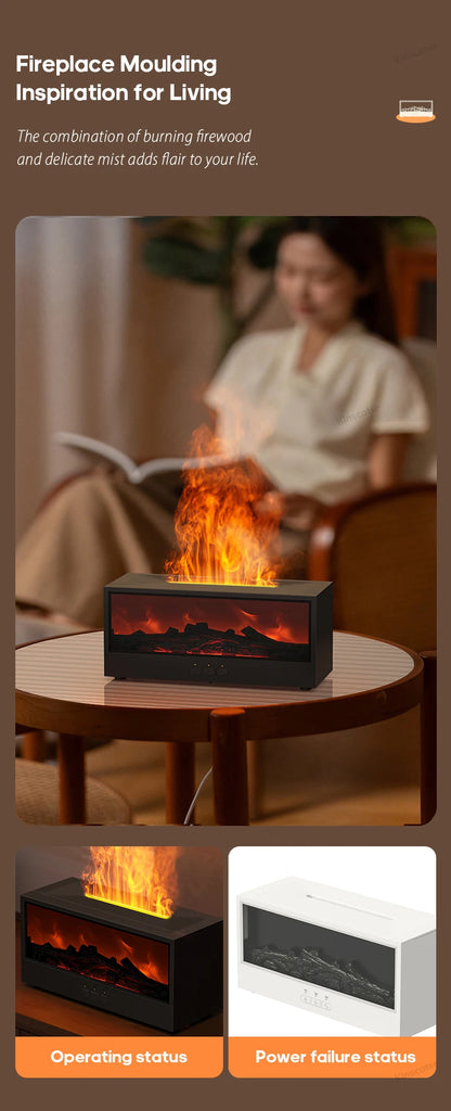 Fireplace Flame Diffuser Essential Oil Diffuser Aromatherapy Humidifier Ultrasonic Cool Mist Diffuser LED Flame Light Fire Effect Diffuser Night Light Air Purifier Vaporizer Aroma Diffuser Home Office Bedroom Decor Gift