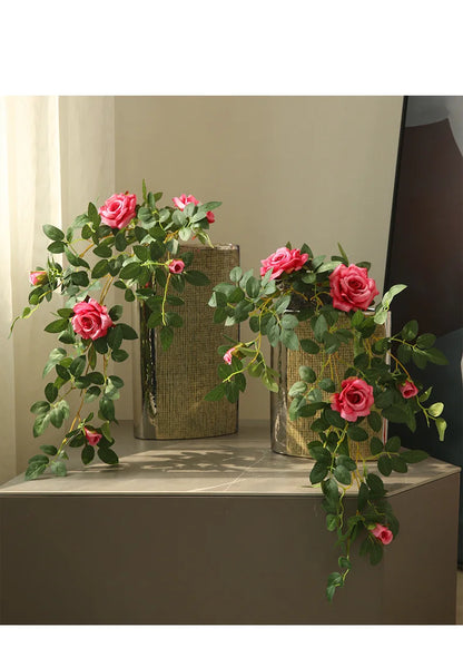 Artificial Green Plant Rose Vine Rattan Garden Home Deco Christmas Tree Props DIY Background Flower Wall Material Window Display