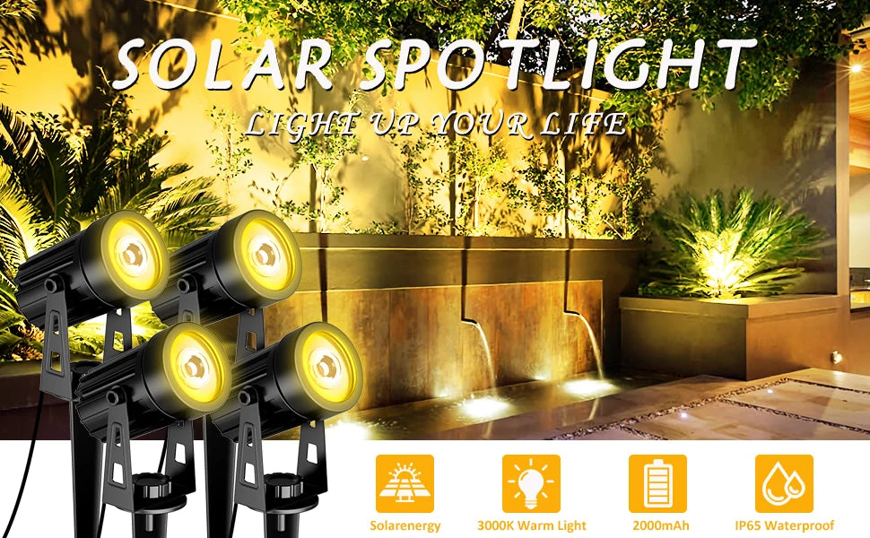 Solar Spot Lights Outdoor LED Solar Garden Lights RGB Color Changing Landscape Lighting Waterproof IP65 Solar Powered Spotlights for Yard Lawn Pathway Driveway Patio Tree Up light Warm White Cold light