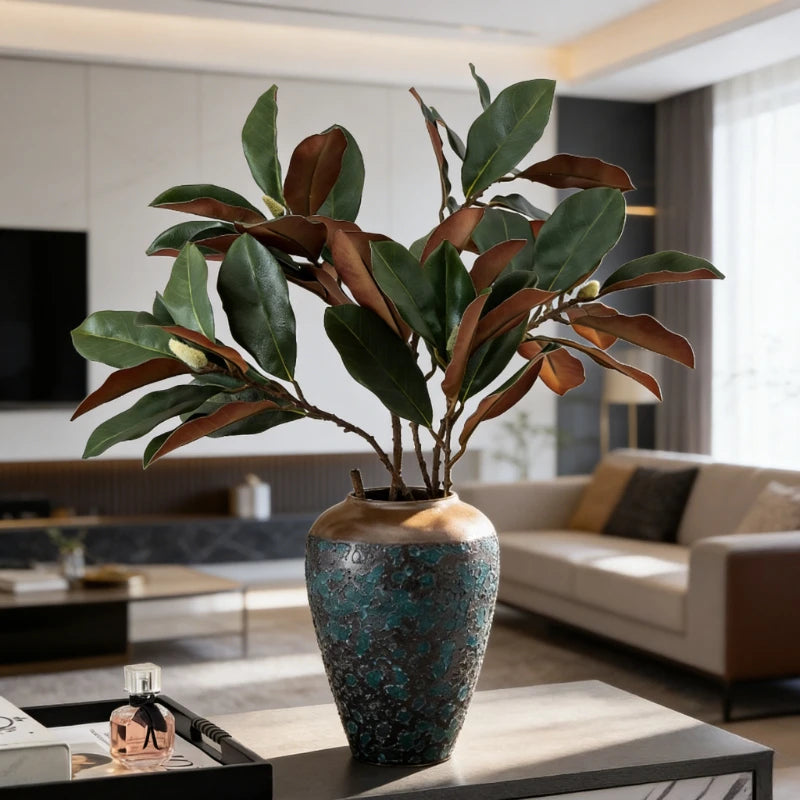 70CM Artificial Magnolia Leaves in Stock for Home Decoration White Bowls Flower Buds Leaf Shop Windows Magnolia Branches