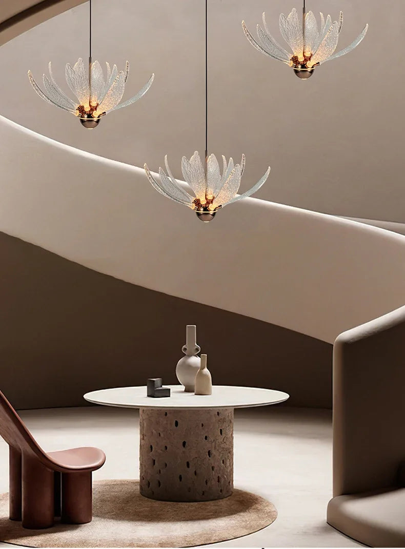 Modern Acrylic Lotus Flower Iron Art LED Chandelier Indoor Lighting Fixture for Dining Room Foyer Hotel Loft Stairs