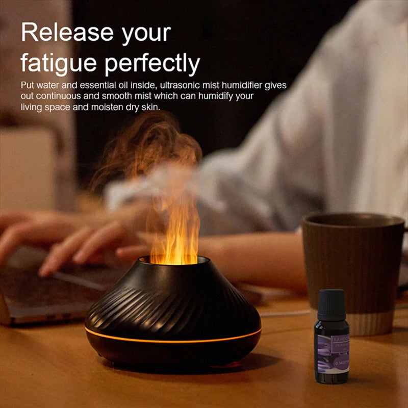 Flame Diffuser Essential Oil Diffuser Aromatherapy Humidifier Ultrasonic Cool Mist Diffuser LED Flame Light Fire Effect Diffuser Night Light Air Purifier Vaporizer Aroma Diffuser Home Office Bedroom Decor Gift