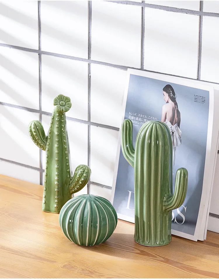 Nordic Ceramic Handicrafts Simulation Cactus Ornaments Art Decorative Home Furnishings Photography Props Green Room Decor