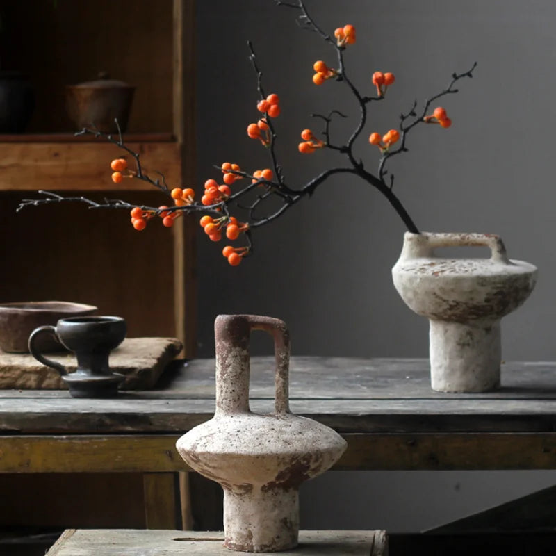 Ceramic Vase, Vintage Coarse Pottery Rusty Spotted Flower Vase, Desktop Ornament, Wabi Sabi Style, Zen Flower Arrangement