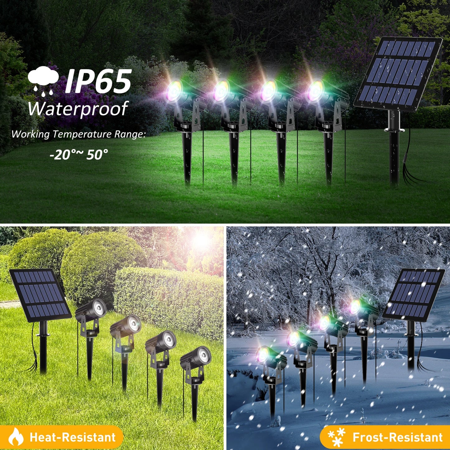 Solar Spot Lights Outdoor LED Solar Garden Lights RGB Color Changing Landscape Lighting Waterproof IP65 Solar Powered Spotlights for Yard Lawn Pathway Driveway Patio Tree Up light Warm White Cold light
