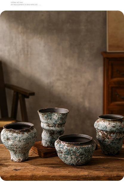 Retro Ceramic Vase Wabi Sabi Style Ikebana Flower Pots Table Decoration Flowers Arrangement Floral Vases Room Aesthetic Decor
