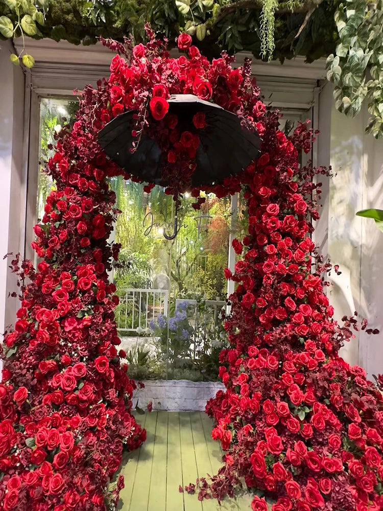 Red Rose Anthurium Table Runner Sofa Floor Flower Arrangement Luxuy 5D Wedding Backdrop Decor Flower Row Event Table Centerpiece