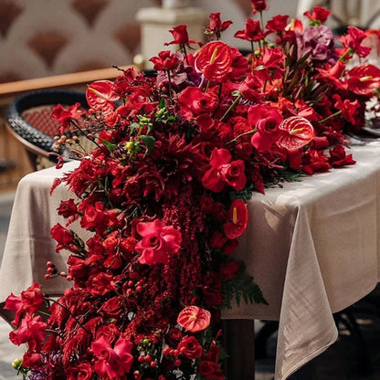 Red Rose Anthurium Table Runner Sofa Floor Flower Arrangement Luxuy 5D Wedding Backdrop Decor Flower Row Event Table Centerpiece